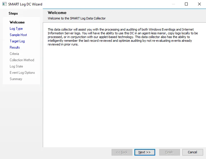 SMART Log DC Wizard Welcome page
