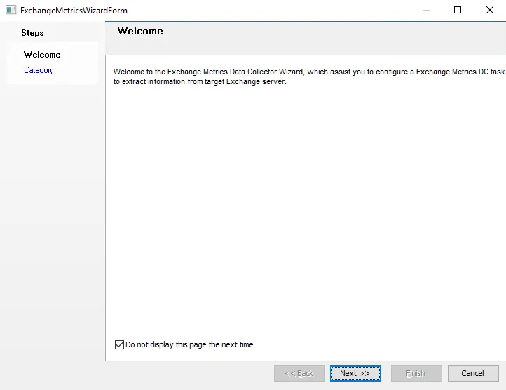 Exchange Metrics Data Collector Wizard Welcome page