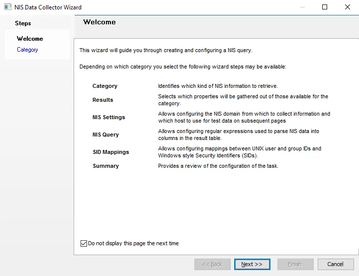 NIS Data Collector Wizard Welcome page