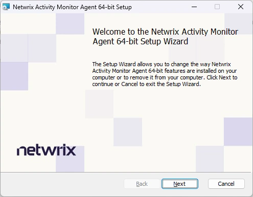 Activity Monitor Agent Setup Wizard - Welcome Page