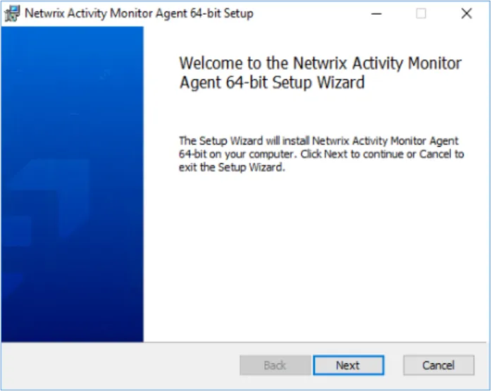 Activity Monitor Agent Setup Wizard - Welcome Page