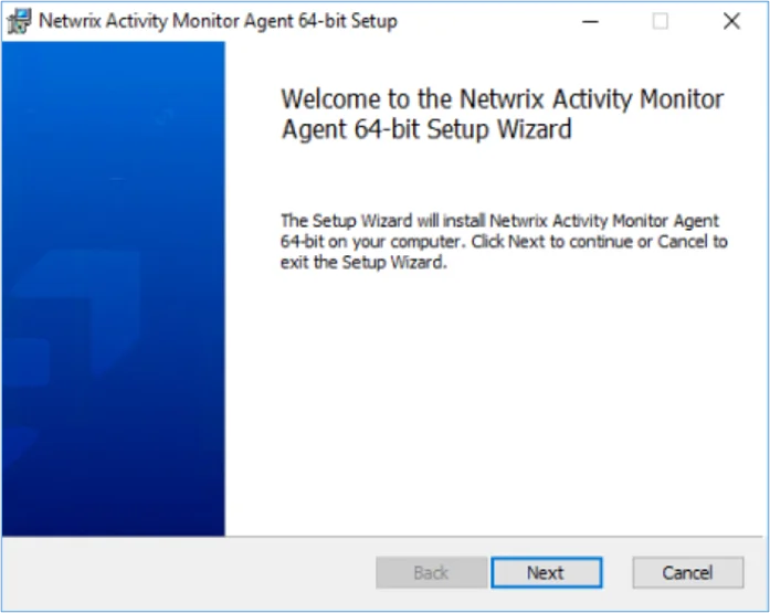 Activity Monitor Agent Setup Wizard - Welcome Page
