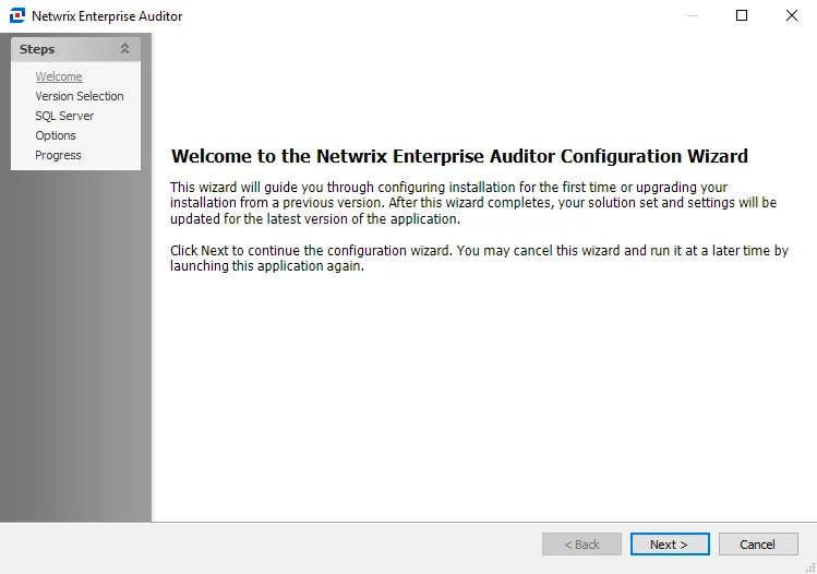 Configuration Wizard Welcome page