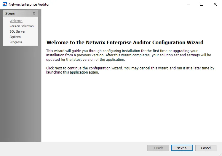 Configuration Wizard Welcome page
