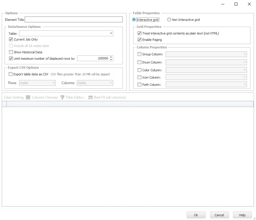 Grid configuration window