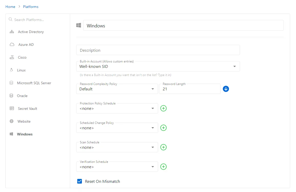 Windows Platform Configuration