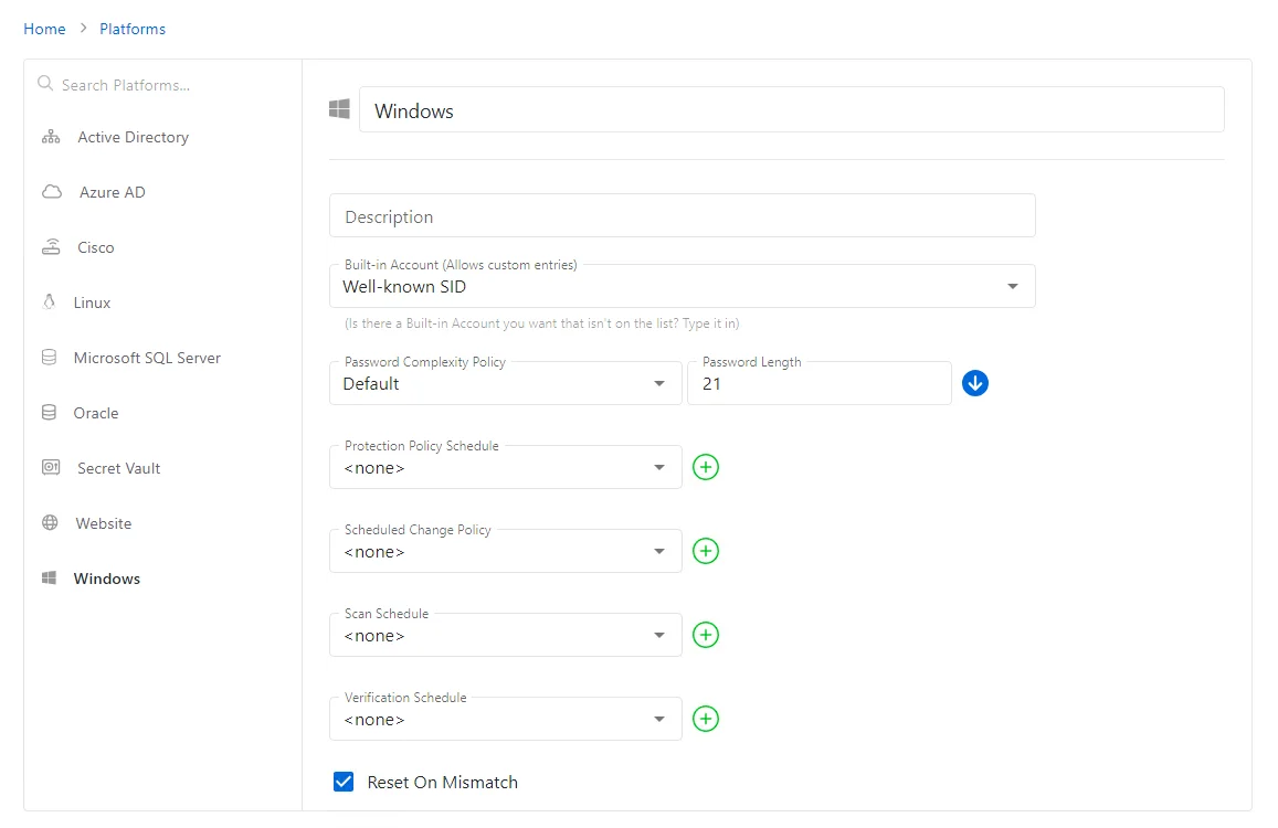 Windows Platform Configuration