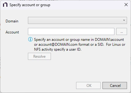 Specify Account or Group popup window